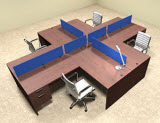 Four Person Blue Divider Office Workstation Desk Set